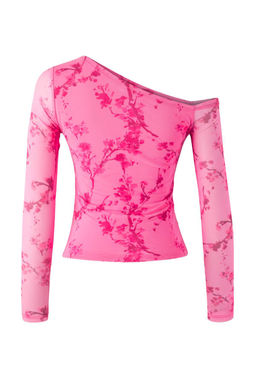 Pembe Cicekli Tul Astarl? Asimetrik Yaka Orme Orme Bluz TWOAW24BZ00051