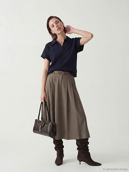 Beli Kemerli ?izgili Pile Detayl? A Kesim Etek