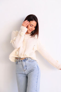 Martichelli Кардиган айвори с вязаными розами  фото 6