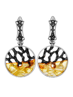 Элегантные круглые серьги с натуральным текстурным янтарём Модерн