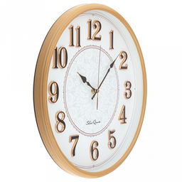 Часы настенные Пава д37,5см, h5,5см, мягкий ход, циферблат Перо белый/перламутровый; цифры арабские, черный с обводкой золотого цвета; корпус пластик, бежевый под дерево; в коробке (Китай) - Домашняя мода фото 2