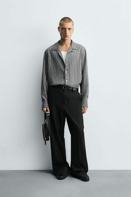 CREASED-EFFECT STRIPED FLOWING SHIRT