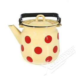 Чайник для плиты 3,5л эмаль 2716.П*79 сфер. Красный горох,палевый с петлёй,,