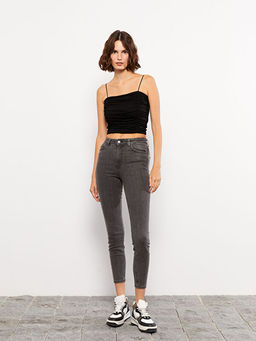 Kad?n Y?ksek Bel Slim Fit D?z Jean Pantolon