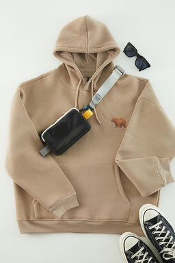 TRENDYOL MAN Gri Oversize/Genis Kesim Kapusonlu Hayvan Nak?sl? Ici Polarl? Sweatshirt TMNAW24SW00097 - Trendyolmilla фото 16