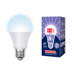 LED-A65-20W/DW/E27/FR/NR Лампа светодиодная. Форма "A", матовая. Серия Norma. Дневной белый свет (6500K). Картон. ТМ Volpe