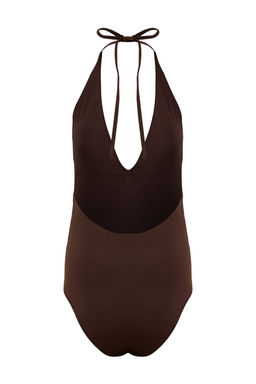 Kahverengi Derin V Yaka Kapl? Cicek Aplikeli Regular Mayo TBESS26MA00022