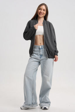 Бомбер из коттон фита антрацит меланж