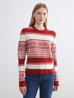 Bisiklet Yaka Desenli Kad?n Triko Kazak