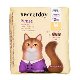 Прокладки гигиенические хлопковые для критических дней (размер M) Sense SecretDay, Корея, 10 шт.