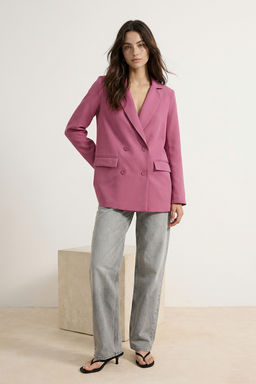 Pembe Regular Astarl? Kruvaze Kapama Dokuma Blazer Ceket TWOAW21CE0264