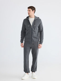 Standart Kal?p Kap??onlu Erkek Fermuarl? Sweatshirt