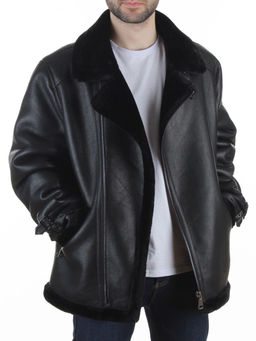 506186530 BLACK Куртка мужская зимняя "Пилот" (искусственная кожа, искусственный мех)