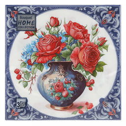 Салфетки бумажные Bouquet Home Collection Classic 33х33см, 3-х слойные, 20 штук в упаковке, 100% целлюлоза, Ваза с розами (Россия)  фото 2