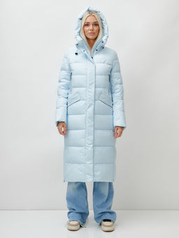 Пальто утепленное стеганное зимнее с капюшоном женское голубого цвета 9610Gl - Mtforce фото 5
