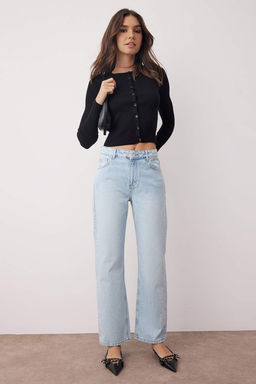 Ac?k Mavi Yuksek Bel Boru Paca Straight Duz Kesim Jeans TWOAW26JE00060
