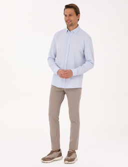 A__k Mavi Esnek Slim Fit _izgili Uzun Kollu G_mlek