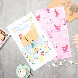 Набор кух. полотенец Доляна Счастливой пасхи 2 шт, 28х46 см, рогожка, 100% хл, 160г/м2  фото 11