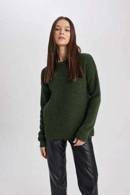 Трикотажный свитер обычного кроя с круглым вырезом - Defacto фото 4