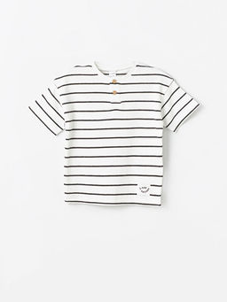 Bisiklet Yaka K?sa Kollu ?izgili Erkek Bebek Ti??rt