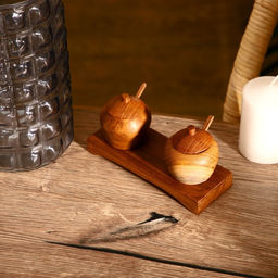 Баночки для специй «Соль, перец», 15×6×7 см, тиковое дерево