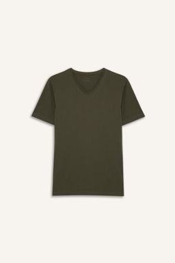 Slim Fit Dar Kesim V Yaka Basic Duz K?sa Kollu Tisort