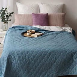 Покрывало стеганое 215х240 Традиция, поплин, 100% хлопок, Серо-голубой текстура 215х240