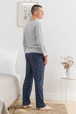 Пижама мужская из футболки с длинным рукавом и брюк из кулирки Генри синий - Амадэль фото 4