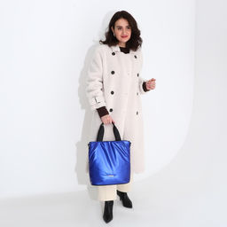 Сумка-тоут на молнии, наружный карман, длинный ремень, цвет синий - Simaland фото 8