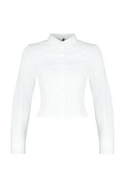 TRENDYOLMILLA Ekru Fitted Bele Oturan Dokuma Gomlek TWOSS24GO00070  фото 7