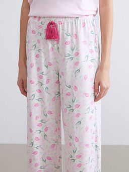 Beli Lastikli ?i?ekli Kad?n Pijama Alt