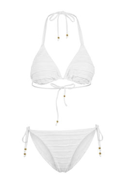 Ekru Dokulu Ucgen Kapl? F?rf?rl? Dusuk Bel Brazilian Bikini Tak?m? TBESS26BT00032