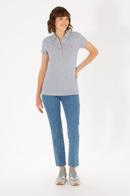 U. S. Polo Assn Женская серая меланжевая базовая футболка с воротником-поло - U.s. polo assn фото 3