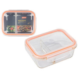 Контейнер GUSTO,1000 мл, 2 секц., из жароп. стекла с кр.с защёлками, темп.режим -40 +300С арт008677