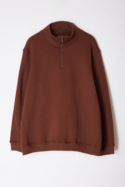 Kahverengi Buyuk Beden Oversize Dik Yaka Fermuarl? Ici Polarl? Sweatshirt TMNAW24AO00024