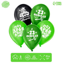 Воздушные шары латексные 12 23 Февраля, 5 шт.