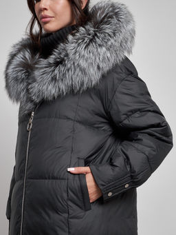 Пальто утепленное с чернобуркой зимнее женское черного цвета 133156Ch - Visdeer фото 13