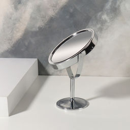 Зеркало настольное, с увеличением х2, металлическое, двустороннее, 9×16 см, (8×9.5 см), серебристое