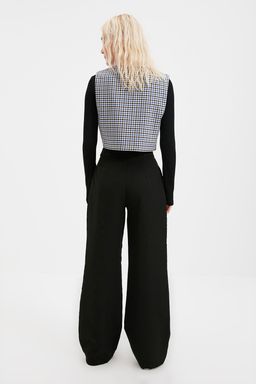 Siyah Yuksek Bel Wide Leg/Genis Paca Pileli Dokuma Kumas Pantolon TWOAW21PL0076