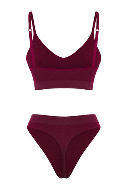 TRENDYOLMILLA Bordo Seamless/Dikissiz Simli/Parlak Kaps?z Orme Ic Camas?r? Tak?m? THMSS25CC00001  фото 11