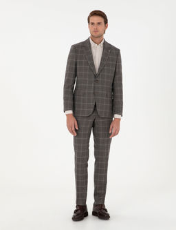 Kahverengi Slim Fit Ekose Y_nl_ Tak_m Elbise