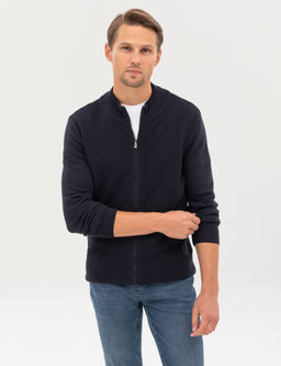 Lacivert Slim Fit Fermuarl_ Triko H_rka