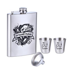 Подарочный набор «Лучший рыбак», 4 в 1, фляжка 240 мл, стопка 30 мл, воронка, 2.5×3.5 см