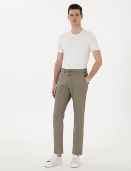 Haki Carrot Fit %100 Keten Kanvas Pantolon
