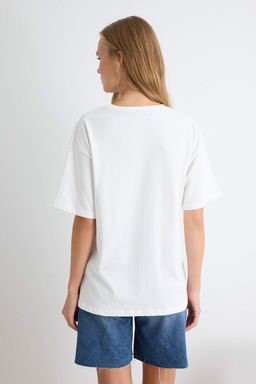 Ekru D_z Regular Bisiklet Yaka D___k Kol K_sa %100 Pamuk _rme T-Shirt TWOSS26TS00366 - Trendyolmilla фото 4