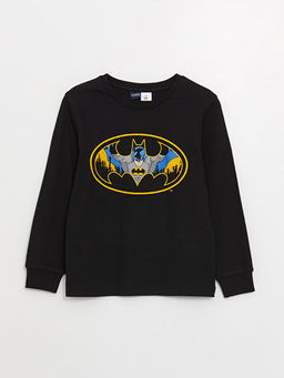 Bisiklet Yaka Batman Bask?l? Uzun Kollu Erkek ?ocuk Ti??rt