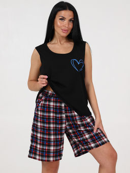 098 ПИЖАМА ШОРТЫ (Черный/разноцветная клетка) - А-дина фото 3
