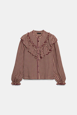 GINGHAM BLOUSE WITH RUFFLES - Zara фото 7