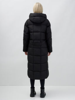 Пальто утепленное стеганное зимнее с капюшоном женское черного цвета 9609Ch - Mtforce фото 5