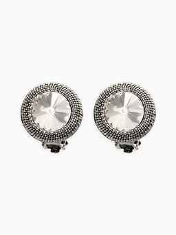 Цена за 2 шт. Клипсы «Винтаж» круг страз, белая в чернёном серебре